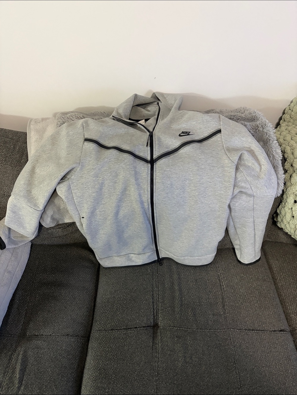 Nike Women’s Light Gray Bomber Zip Jacket with Black Trim
